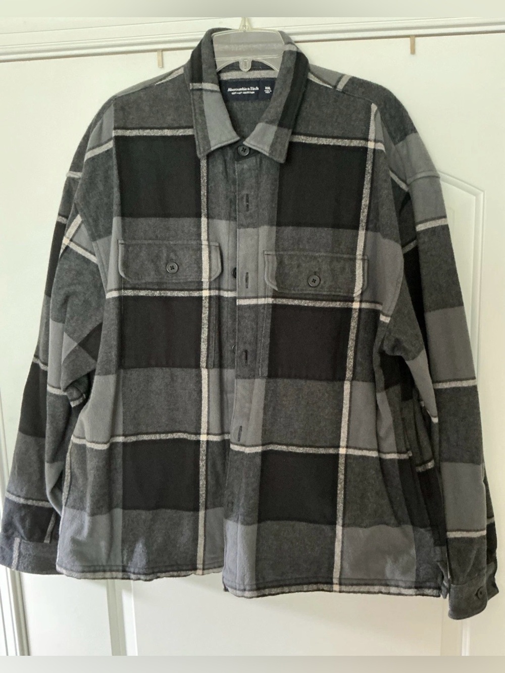 Size XXL Abercrombie & Fitch Heavy Soft Cotton Black Plaid Flannel Shirt Jacket
